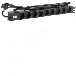 ITK PDU 9 розеток DIN49440 (нем. станд.) 1U, шнур 2м вилка DIN49441 (нем. станд.), алюминиевый профиль, черный