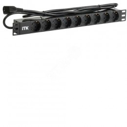 ITK PDU 9 розеток DIN49440 (нем. станд.) 1U, шнур 2м вилка IEC 320 C14, алюминиевый профиль, черный