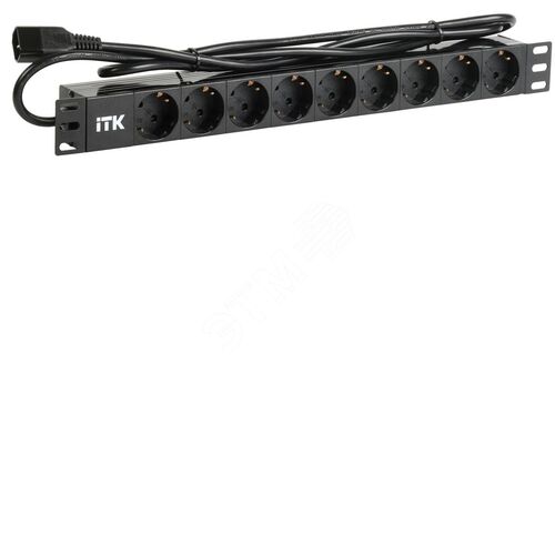 ITK PDU 9 розеток DIN49440 (нем. станд.) 1U, шнур 2м вилка IEC 320 C14, алюминиевый профиль, черный