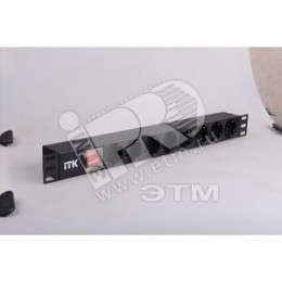 ITK PDU 8 розеток нем. стандарт, с LED выключателем,1U, без шнура, вх. C14, алюминиевый профиль