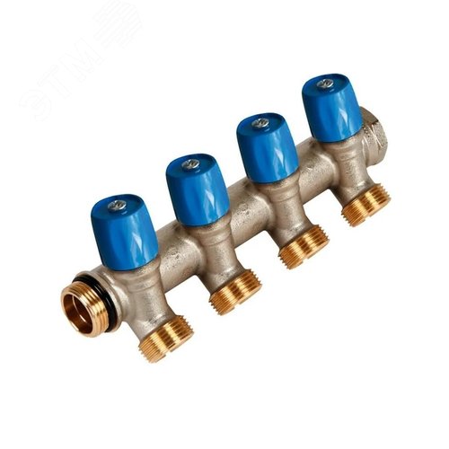 Коллектор VBS с синими вентилями, 3/4НР под евроконус, 3/4 - 4xEK