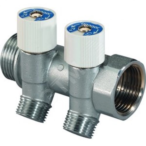 Коллектор с вентилями SH 1' НВ х 4 выхода 1/2' НР межосевое 38 мм латунь