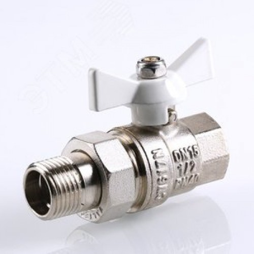 Кран шаровой со сгоном 1/2' ВН белая ручка бабочка BASE