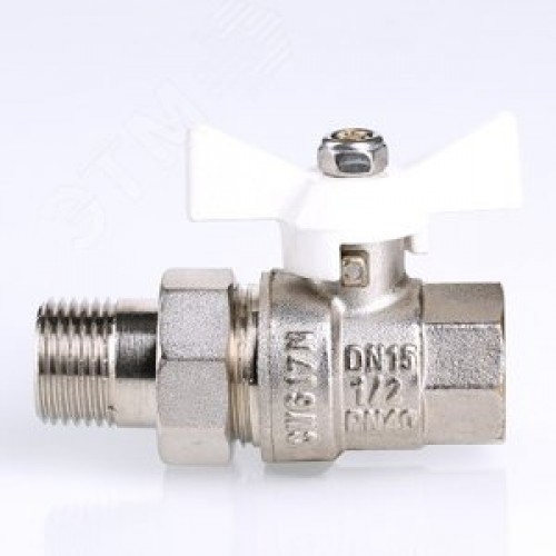 Кран шаровой со сгоном 1/2' ВН белая ручка бабочка BASE