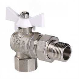 Кран шаровой угловой со сгоном 1/2' ВН белая ручка бабочка BASE