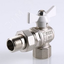 Кран шаровой угловой со сгоном 1/2' ВН белая ручка бабочка BASE