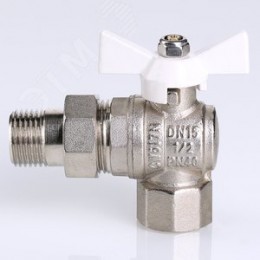 Кран шаровой угловой со сгоном 1/2' ВН белая ручка бабочка BASE