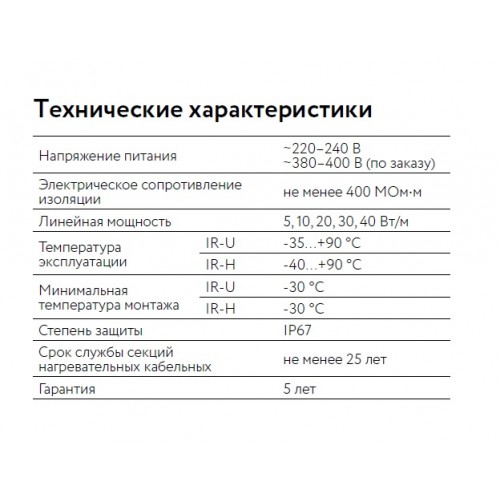 Кабель нагревательный резистивный 30IR-U-2-01-0700-040 секция
