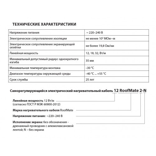 Кабель нагревательный саморегулирующийся 32RoofMate2, катушка 250 метров на отрез