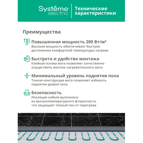 Теплый пол (мат нагревательный) STEP TURBO STM200060, 200 Вт/м2, 1200 Вт, 6 м2
