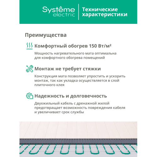 Теплый пол (мат нагревательный) STEP BALANCE SBM150005, 150 Вт/м2, 75 Вт, 0,5 м2