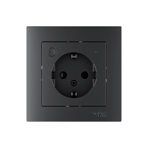 ATLASDESIGN SMART РОЗЕТКА с заземл., со шт., Zigbee, L+N, 16А, мех., КАРБОН
