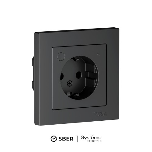ATLASDESIGN SMART РОЗЕТКА с заземл., со шт., Zigbee, L+N, 16А, мех., КАРБОН