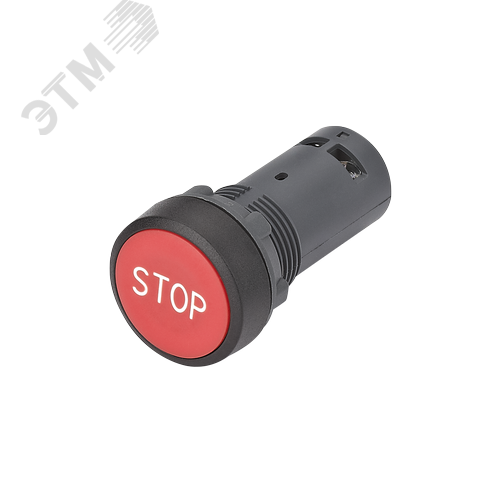 Кнопка моноблочная 22мм красная с возвратом, с маркировкой STOP, пластик, 1НО+1НЗ, IP65 SB7