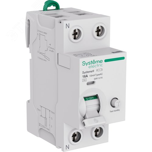 Выключатель дифференциального тока (ВДТ) 16A 2P 10мА Тип-AC 230В Systeme9