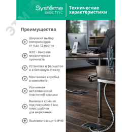Люк MultiDeS на 12 модулей IP40 для фальшпола с монтажной коробкой тип MDK10