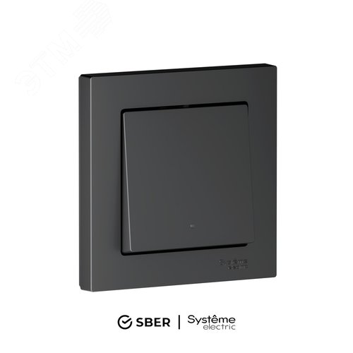 ATLASDESIGN SMART 1-кл. ВЫКЛЮЧАТЕЛЬ с подсв., Zigbee, сх.1, L+N, 10А, мех., КАРБОН