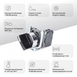 Переключатель SB4 в сборе модульный 22мм 2 позиции с фиксацией 1НО