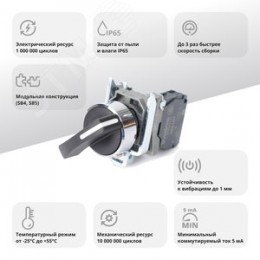 Переключатель SB4 в сборе модульный 22мм 2 позиции с фиксацией ручка 1НО