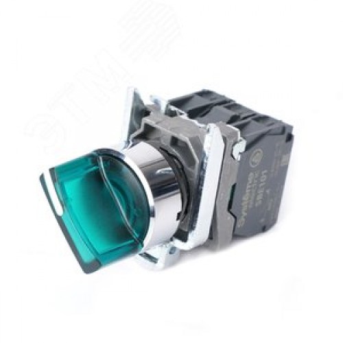 Переключатель SB4 с подсвет в сборе 22мм 2поз зел сфикс металл 24В DC 1НО+1НЗ