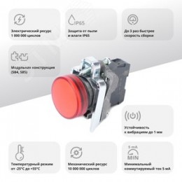 Лампа сигнальная в сборе модульная 22 мм красная 24В DC