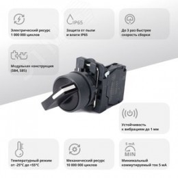 Переключатель SB5 в сборе модульный 22мм 2 позиции с фиксацией 1НО