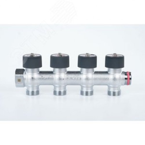 Коллектор распределительный G3/4 4 отвода G3/4 с  плавной регулировкой