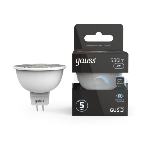 Лампа светодиодная LED 5 Вт 530 лм 4100К софит MR16 нейтральный GU5.3 AC 220В диммируемая Black