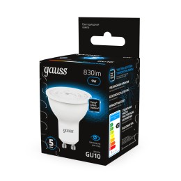 Лампа светодиодная LED 9 Вт 830 лм 6500К софит MR16 холодный GU10 AC 220В Black