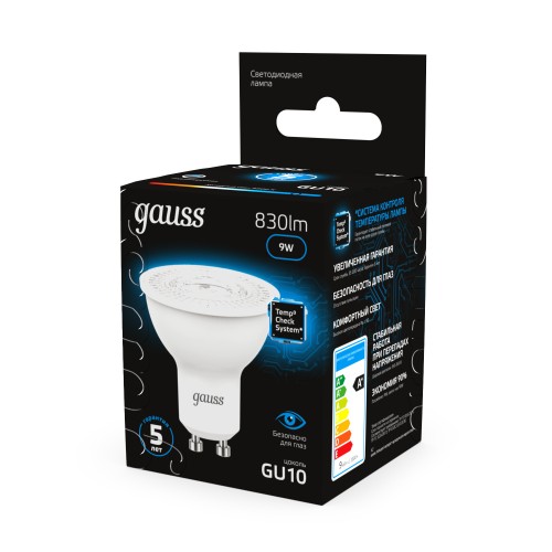 Лампа светодиодная LED 9 Вт 830 лм 6500К софит MR16 холодный GU10 AC 220В Black
