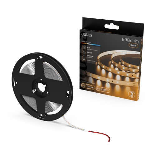 Лента светодиодная 6 Вт/м DC 24В 3000К IP20 60LED SMD2835 800 лм/м Black Gauss