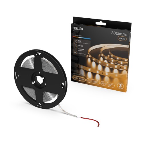 Лента светодиодная 6 Вт/м DC 24В 3000К IP65 60LED SMD2835 800 лм/м Black Gauss