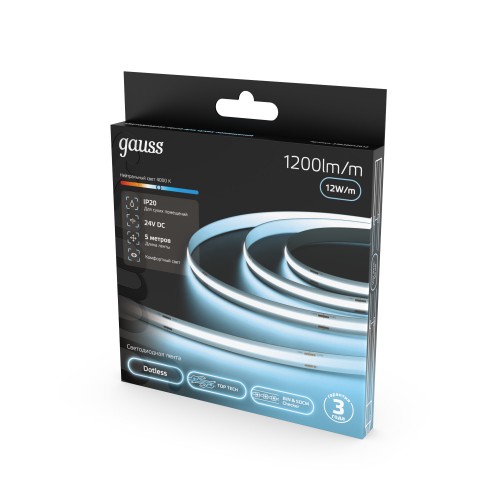 Лента светодиодная 12 Вт/м DC 24В 4000К IP20 COB 1200 лм/м Gauss