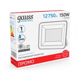 Прожектор светодиодный ДО 150 Вт 12750 Лм 6500К AC 220В IP65 252х300х34мм Elementary PROMO G2