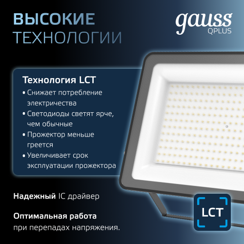 Прожектор светодиодный ДО 200 Вт 24000 Лм 6500К AC 220В IP65 290х32х400мм матированное закаленное стекло Qplus