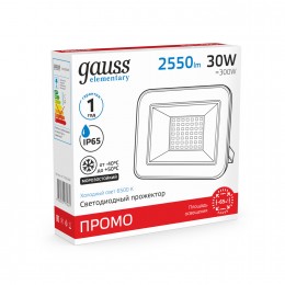 Прожектор светодиодный ДО 30 Вт 2550 Лм 6500К AC 220В IP65 107х127х28 мм Elementary PROMO