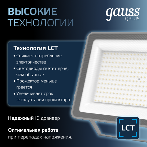 Прожектор светодиодный ДО 200 Вт 21000 Лм 6500К AC 220В IP65 290х32х400мм матированное закаленное стекло Qplus