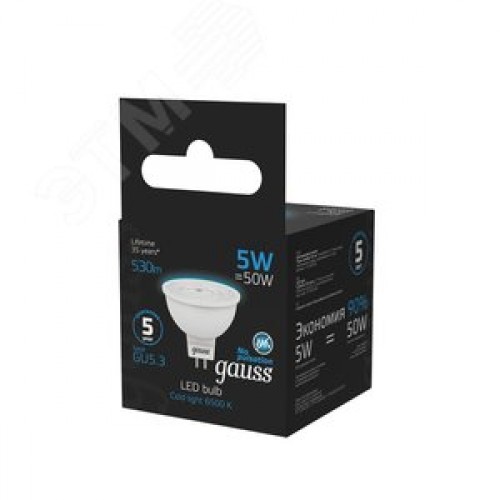Лампа светодиодная LED 5 Вт 530 лм 6500К софит MR16 холодный GU5.3 AC 220В Black