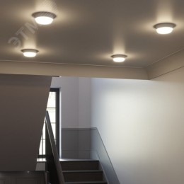 Светильник светодиодный ДБП 8 Вт 800 лм 4000К AC 220В Белый IP65 круг D140х48мм Пластик ЖКХ с дежурным режимом и микроволновым датчиком Elementary