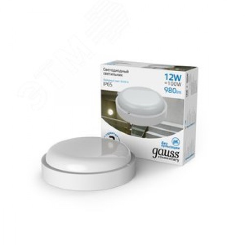 Светильник светодиодный ДБП 12 Вт 980 Лм 6500К AC 220В белый IP65 круг D140х48 мм пластик ЖКХ Elementary