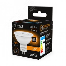 Лампа светодиодная LED 5 Вт 500 лм 3000К софит MR16 теплый GU5.3 AC/DC 12В низковольтная Black