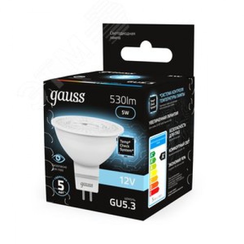 Лампа светодиодная LED 5 Вт 530 лм 4100К софит MR16 нейтральный GU5.3 AC/DC 12В низковольтная Black