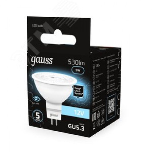 Лампа светодиодная LED 5 Вт 530 лм 4100К софит MR16 нейтральный GU5.3 AC/DC 12В низковольтная Black