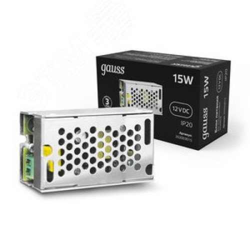 Блок питания для светодиодной ленты 15 Вт AC 100-264В Uвых 12В IP20 77х48х20мм Black