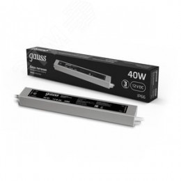 Блок питания для светодиодной ленты 40 Вт AC 100-264В Uвых 12В IP67 250х40х20мм Black