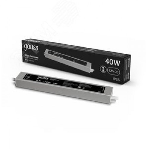 Блок питания для светодиодной ленты 40 Вт AC 100-264В Uвых 12В IP67 250х40х20мм Black