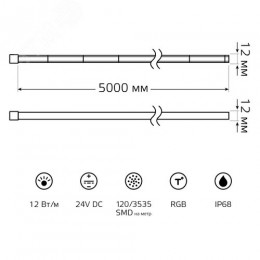 Лента светодиодная 12 Вт/м DC 24В RGB IP68 NEON термостойкая для бань и саун Gauss