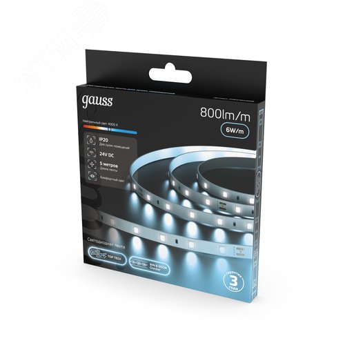 Лента светодиодная 6 Вт/м DC 24В 4000К IP20 60LED SMD2835 800 лм/м Black Gauss