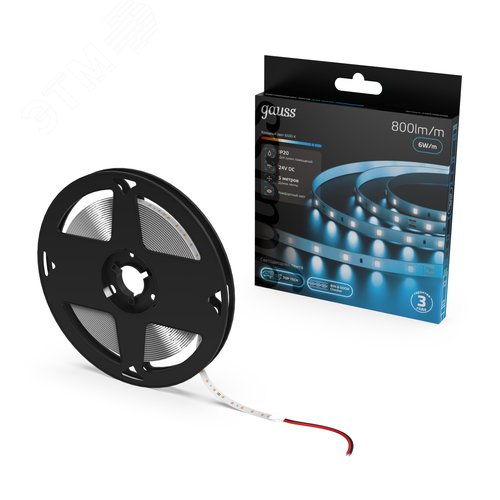 Лента светодиодная 6 Вт/м DC 24В 6500К IP20 60LED SMD2835 800 лм/м Black Gauss