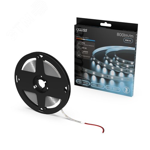 Лента светодиодная 6 Вт/м DC 24В 4000К IP65 60LED SMD2835 800 лм/м Black Gauss
